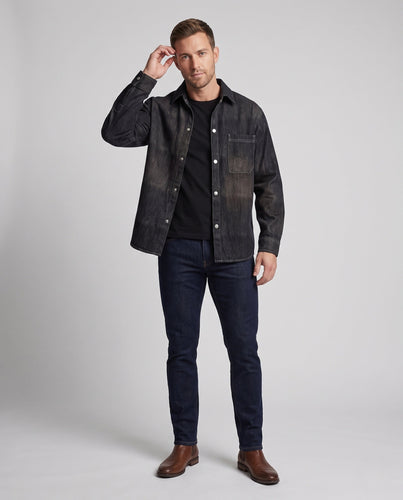 Herren Übergröße Utility Look Denim Shirtjacke mit Druckknopfblende und aufgenähter Brusttasche drune