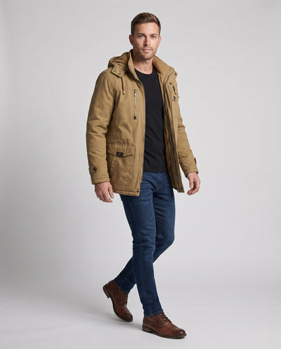 Herren Robust-Canvas-Feldjacke mit Kapuze, Multifachtaschen & tailliertem Schnitt Drune