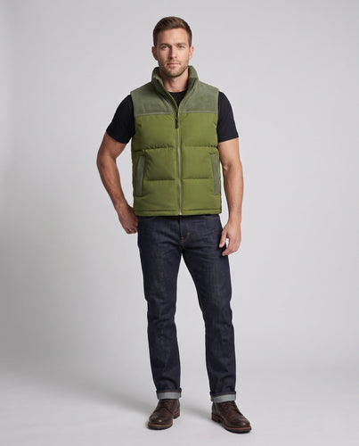 Herren Steppweste mit Cordbesatz, wattierter Thermoisolierung & Stehkragen Drune