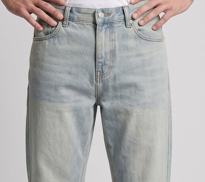 Herren Ultraweit geschnittene Denim-Jeans mit ausgewaschener Vintage-Optik Drune