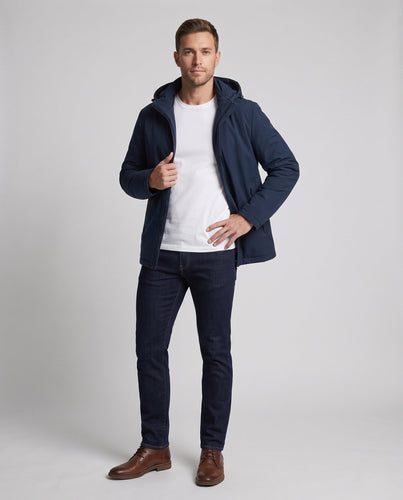 Herren Wasserabweisende Softshell‑Übergangsjacke mit gesteppter Thermoinnenfütterung und Kapuze Drune