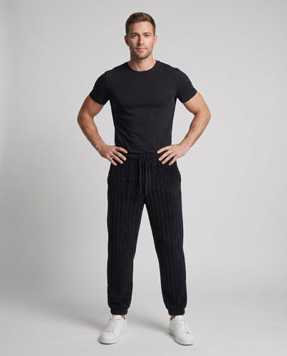 Herren Wattierte Loungewear-Jogginghose mit Kordelzug und geripptem Strukturfleece Drune
