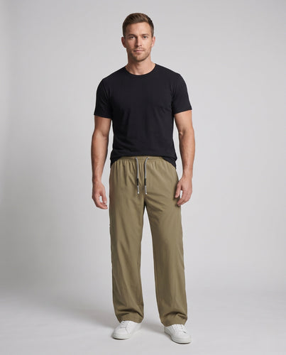 Herren Weite Baggy-Freizeithose mit Kordelzug und Druckknopf-Seitennähten Drune