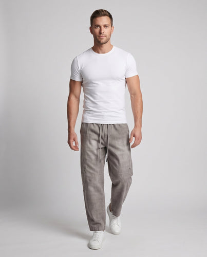 Herren Weite Baggy-Freizeithose mit Tunnelzug, washed Denim‑Optik und Utility‑Nähten Drune