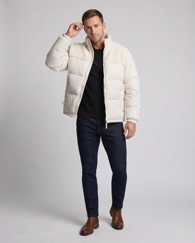 Männer reversible gepolsterte Steppjacke mit Teddybesatz und hohem Stehkragen drune