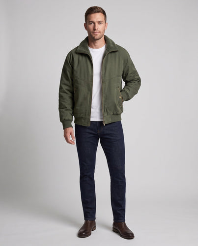 Herren Wendebomberjacke mit Teddyfutter, robustem Canvas-Obermaterial und Reißverschlusstaschen drune