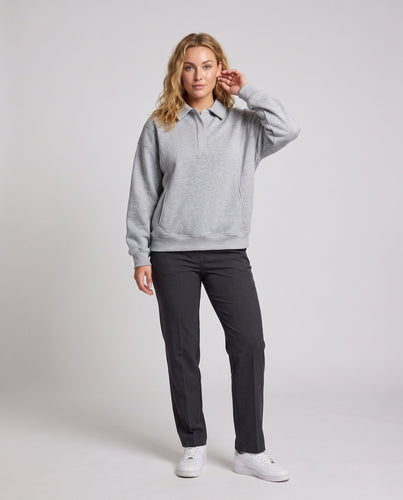 [Unisex] Oversize-Polo-Sweatshirt mit Hemdkragen und verdecktem Halbreißverschluss