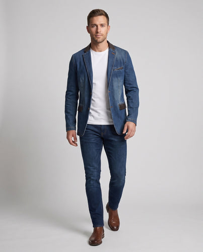 Herren Modische Jeansjacke mit Lederapplikationen Drune