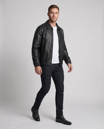Herren Modische Kunstlederjacke mit elastischem Bund Drune