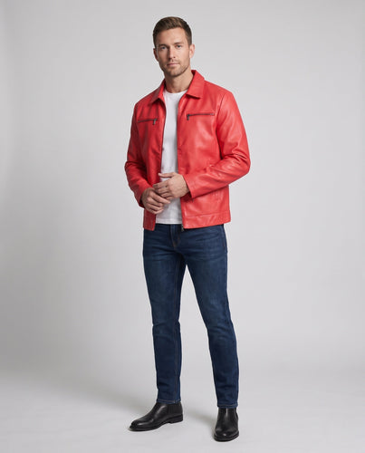 Herren Modische Kunstlederjacke mit praktischen Reißverschluss-Taschen Drune