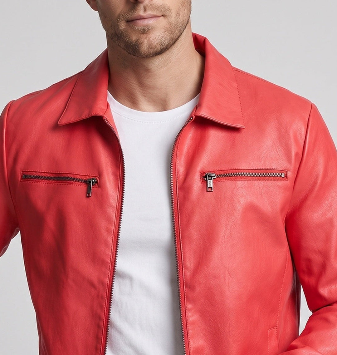 Herren Modische Kunstlederjacke mit praktischen Reißverschluss-Taschen Drune