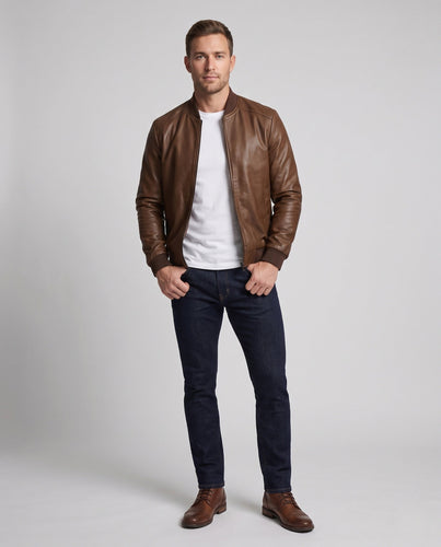 Herren Modische Kunstlederjacke mit sportlichem Design Drune