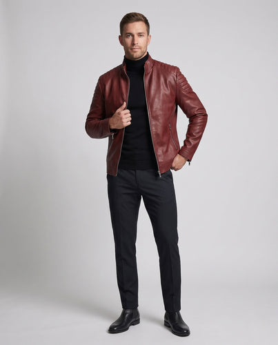 Herren Modische Kunstlederjacke mit Steppmuster Drune