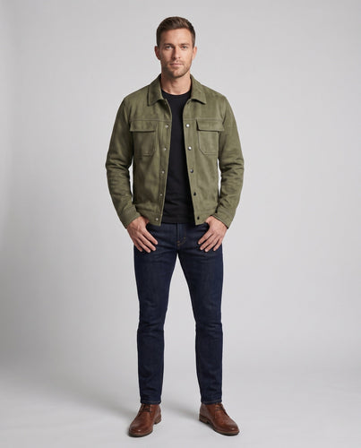 Herren Modische Wildlederjacke mit praktischen Taschen Drune