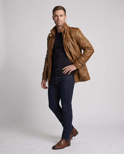 Herren Stilvolle Kunstlederjacke Drune