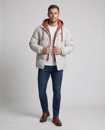 Herren Bequeme Daunenjacke mit Kapuze Drune
