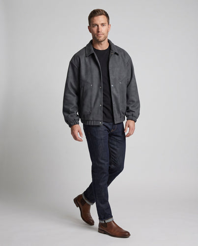 Herren Oversize Velours‑Optik Coachjacke mit Druckknopffront, elastischem Saum & Hemdkragen Drune