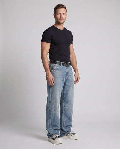 Herren Relaxed-Baggy-Jeans mit extra weitem Bein, Used-Wash & verstärktem Saum Drune