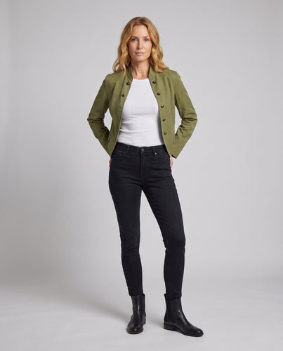 Damen Cropped Militärjacke mit Stehkragen, dekorativer doppelter Knopfleiste und Klapptaschen Drune