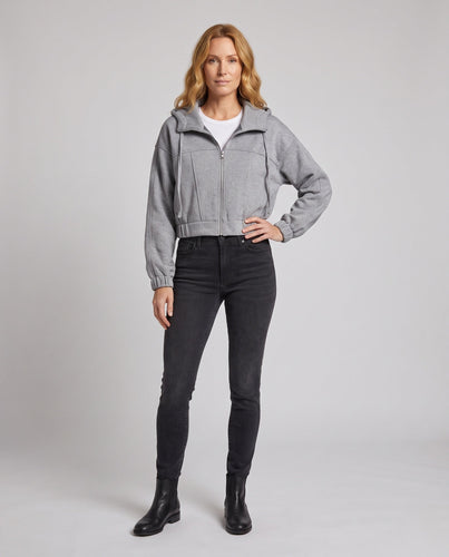Damen Cropped Sweat-Kapuzenjacke mit elastischem Bund und Oversized-Ärmeln Drune