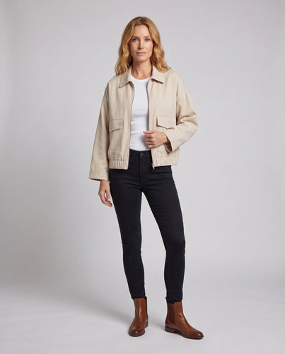 Damen Crop Utility Jacke mit Klapptaschen und elastischem Bund Drune