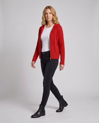 Damen feine Strick-Hoodie-Jacke mit Kabelmuster und durchgehendem Reißverschluss Drune