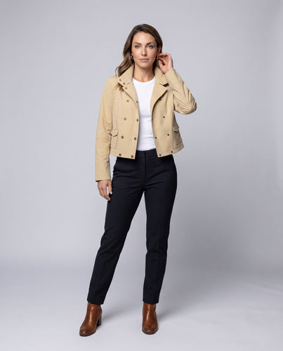 Frauen Kurzschnitt Utility Jacket mit Doppelt-Knöpfen und Stehkragen Drune