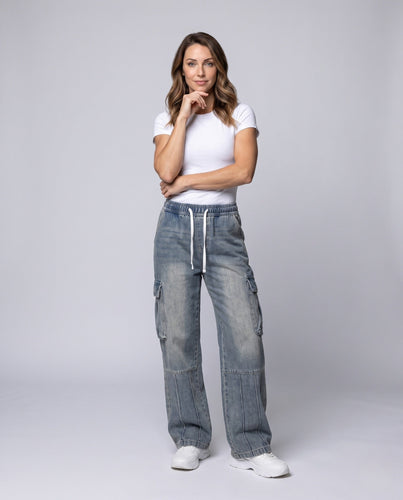 Damen Mode Cargo Jeans Drune