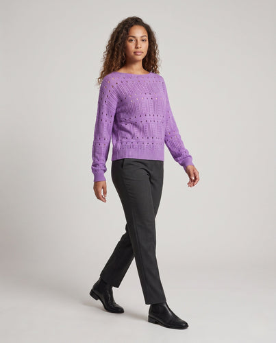 Damen Ajourstrick-Oversize-Pullover mit weitem Rundhalsausschnitt und flauschiger Haptik Drune