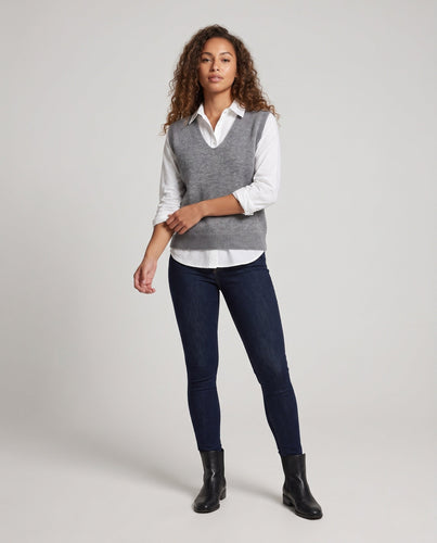 Damen Ärmellose Oversized Feinstrickweste mit tiefem V‑Ausschnitt und Nep‑Effekt Drune
