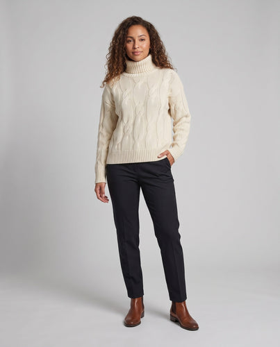 Damen Boxy‑Rollkragenpullover mit markantem Zopfmuster und geripptem Saum Drune