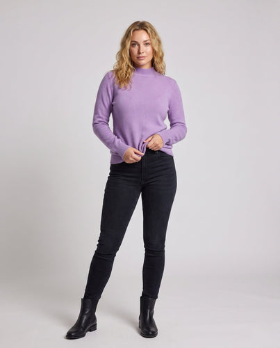 Damen Eleganter Feinstrick-Pullover mit kurzem Stehkragen und flauschiger Angora-Optik Drune