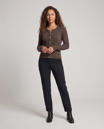 Damen Feiner gerippter Knopfcardigan mit kaschmirähnlicher Haptik und taillierter Silhouette Drune