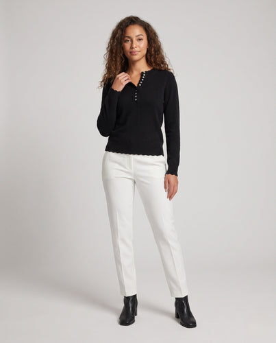 Damen Feiner Henley-Pullover mit Zierknopfleiste und dezenter Schlüssellochöffnung Drune