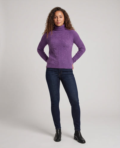 Damen Feiner Rollkragenpullover in Mohair‑Optik mit Ajour‑Front und gerippten Ärmeln Drune