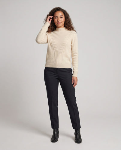 Damen Feiner Strukturpullover mit V‑Passe, Mockneck und Angora‑Look Drune