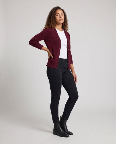 Damen Feiner V‑Ausschnitt-Cardigan aus Kaschmir‑Optik mit Rippbündchen Drune