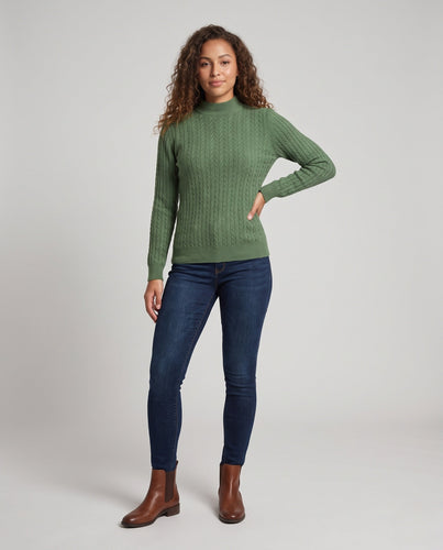 Damen Feiner Zopfmuster‑Strickpullover mit kurzem Rollkragen aus Merino‑Mix Drune