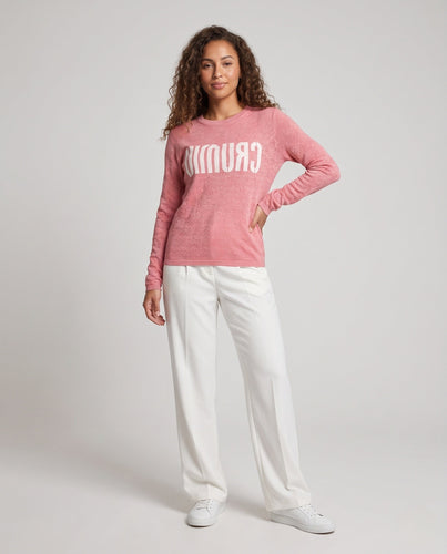 Damen Feinstrick-Pullover mit Rundhalsausschnitt, Jacquardstruktur und Logo-Front Drune