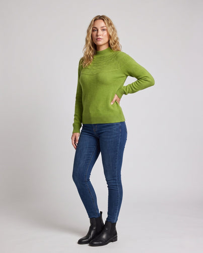 Damen feine Strickpullover mit kurzem Stehkragen und dekorativem Jacquard-Passe Drune