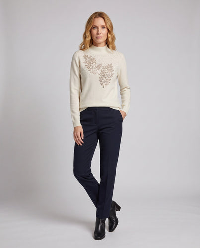 Damen Feinstrickpullover mit Edelsteinblatt-Design und Stehkragen Drune