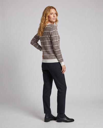 Damen Feinstrickpullover mit strukturiertem Karomuster und kontrastierenden Bündchen Drune