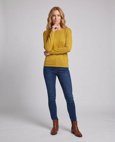 Damen feiner Strickpullover mit Bootsausschnitt und lockerer Passform Drune