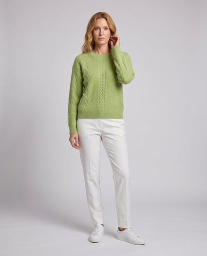 Damen figurbetonender feiner Strickpullover mit Kabelstruktur und Mohair-Look Drune