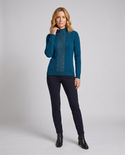 Damen Flauschiger Feinstrick-Pullover mit hohem Kragen und vertikaler Pailletten‑Applikation Drune