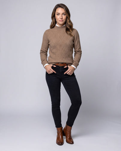Damen Flauschiger Stehkragenpullover im Mohair‑Look mit diagonaler Rautenstruktur Drune