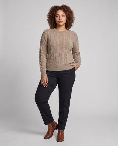 Damen Flauschiger Zopfmuster-Pullover aus Mohair‑Optik mit Rundhalsausschnitt Drune