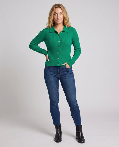 Damen Gerippter Button-Cardigan mit Polokragen und kaschmirähnlicher Weichheit Drune