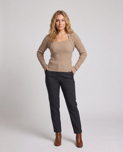 Damen Gerippter Feinstrick-Pullover mit Mohair‑Look und Rundhalsausschnitt Drune