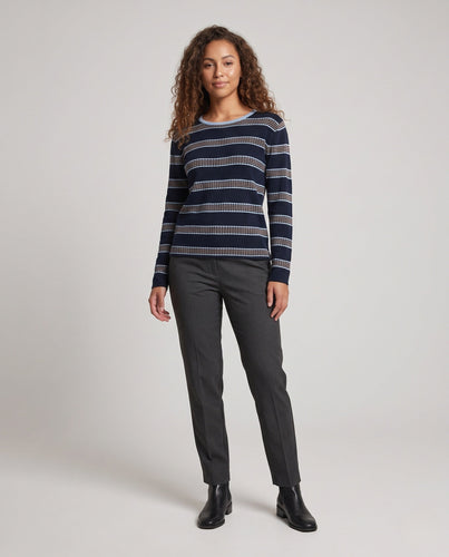 Damen Gestreifter Feinstrickpullover kastige Kurzform mit strukturierter Streifenoptik Drune